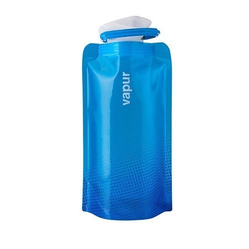 A cyan blue Vapur water bottle 